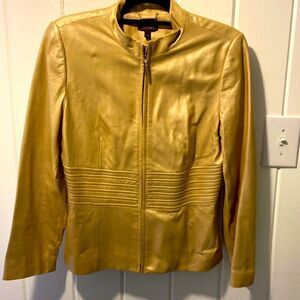 Soft leather jacket, gold with zipper‎